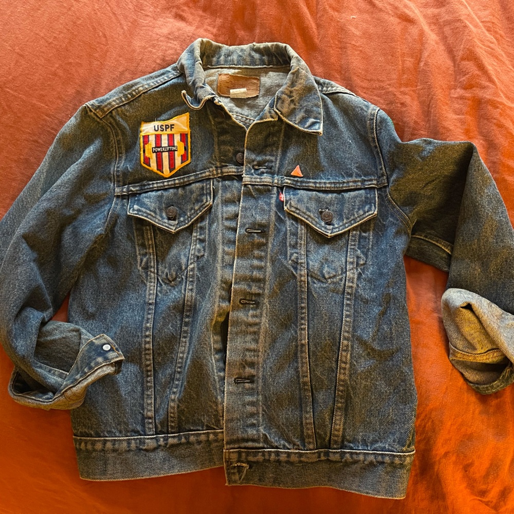 Vintage Levi’s Denim Power Lifting Jacket with patches